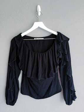 JJ Winks Black Ruffle Long Sleeve Top XS